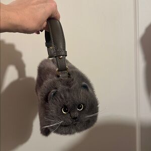 Adorably cute fluffy Cat Purse Plush Soft cat tail zipper  Gray $122 handmade